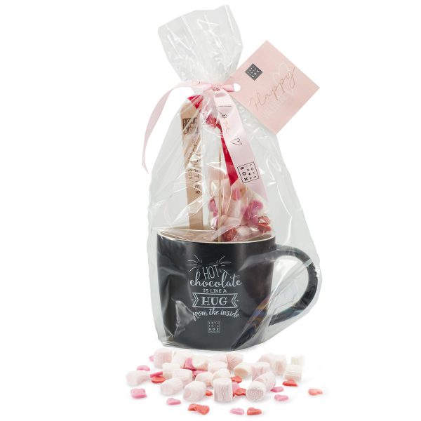 Valentijn Chocolade Geschenk Hot Chocolate Spoons Melk met Marshmallows en Hartjes in mok - 110g