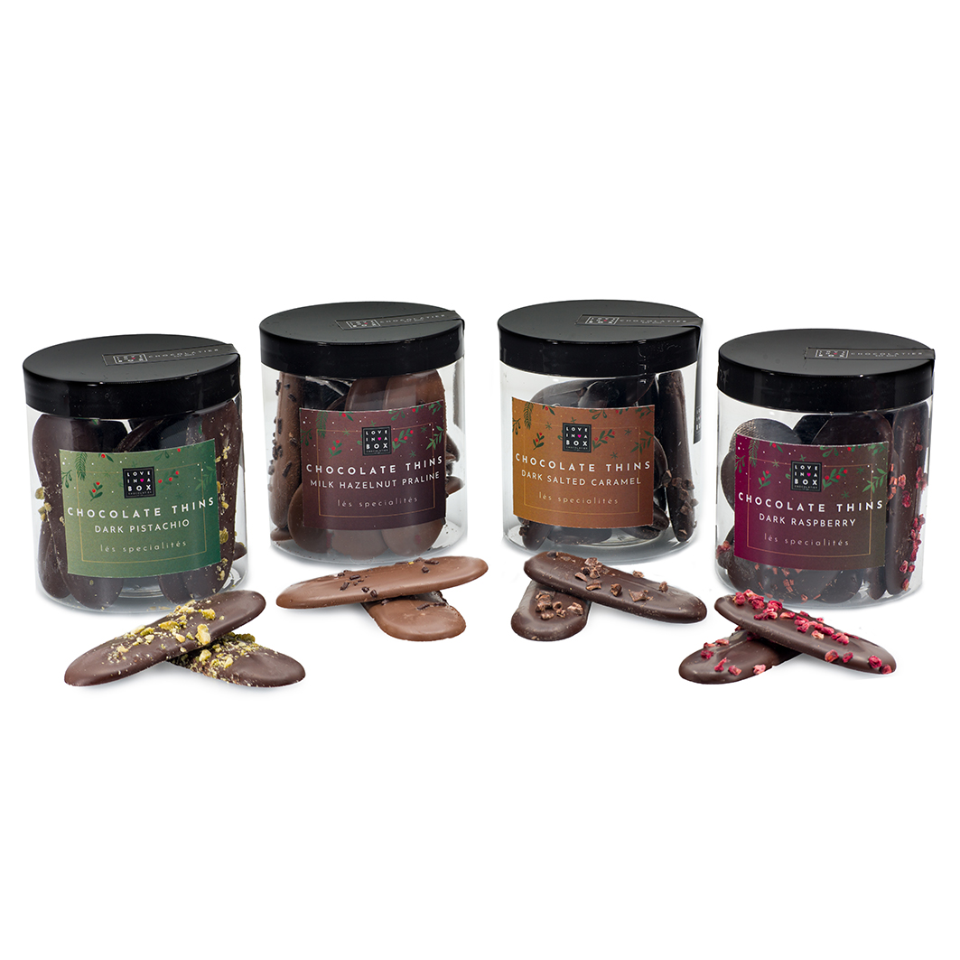 Kerstchocolade Luxe Chocolade Thins Puur Framboos - 100g