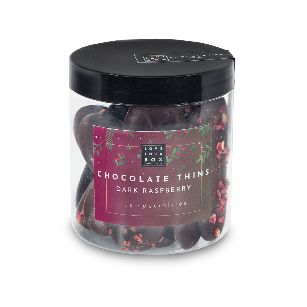 Kerstchocolade Luxe Chocolade Thins Puur Framboos - 100g