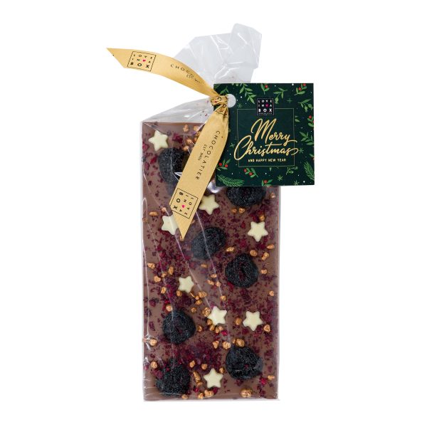 Kerstchocolade Luxe Chocoladereep Kers & Sterren Melk - 100g