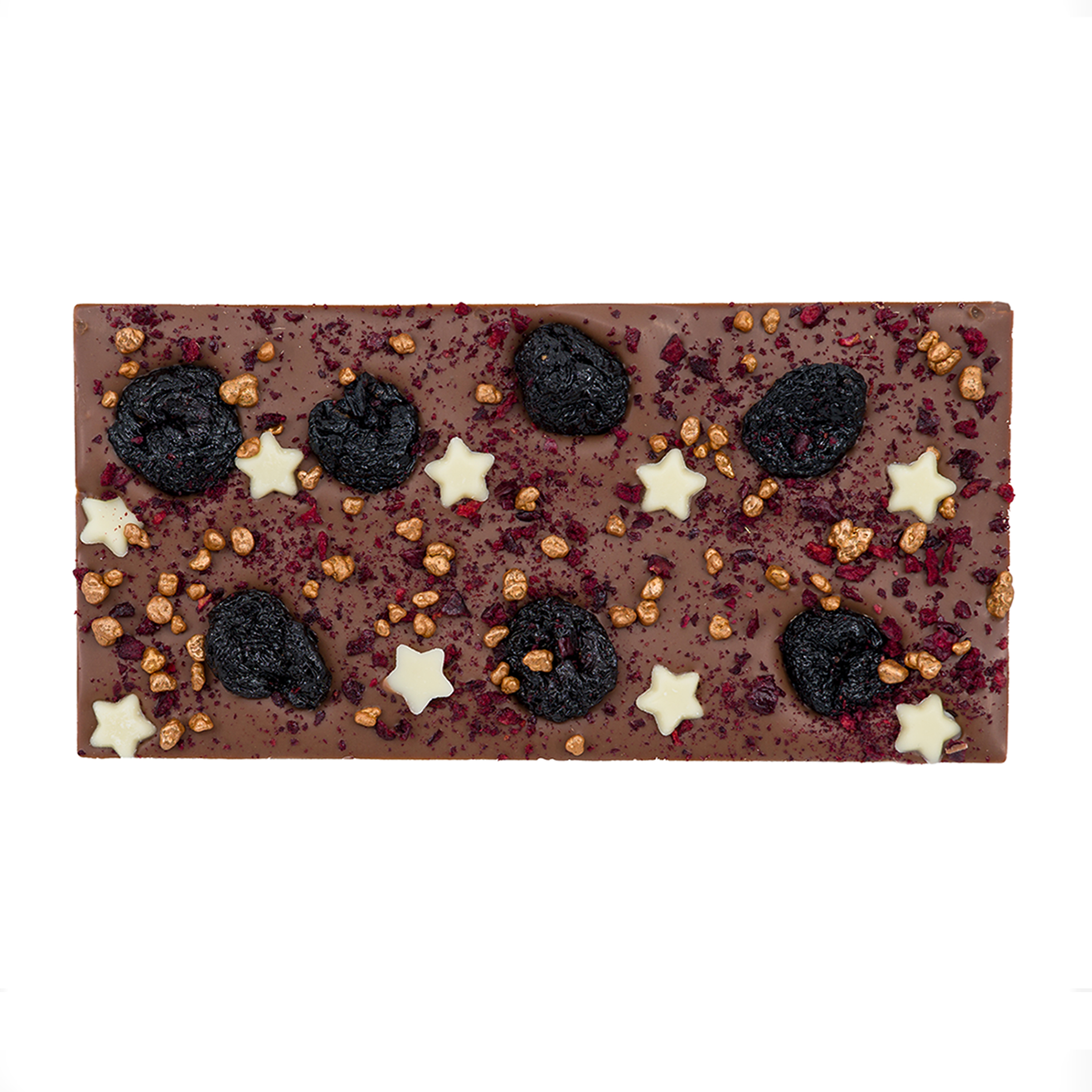 Kerstchocolade Luxe Chocoladereep Kers & Sterren Melk - 100g