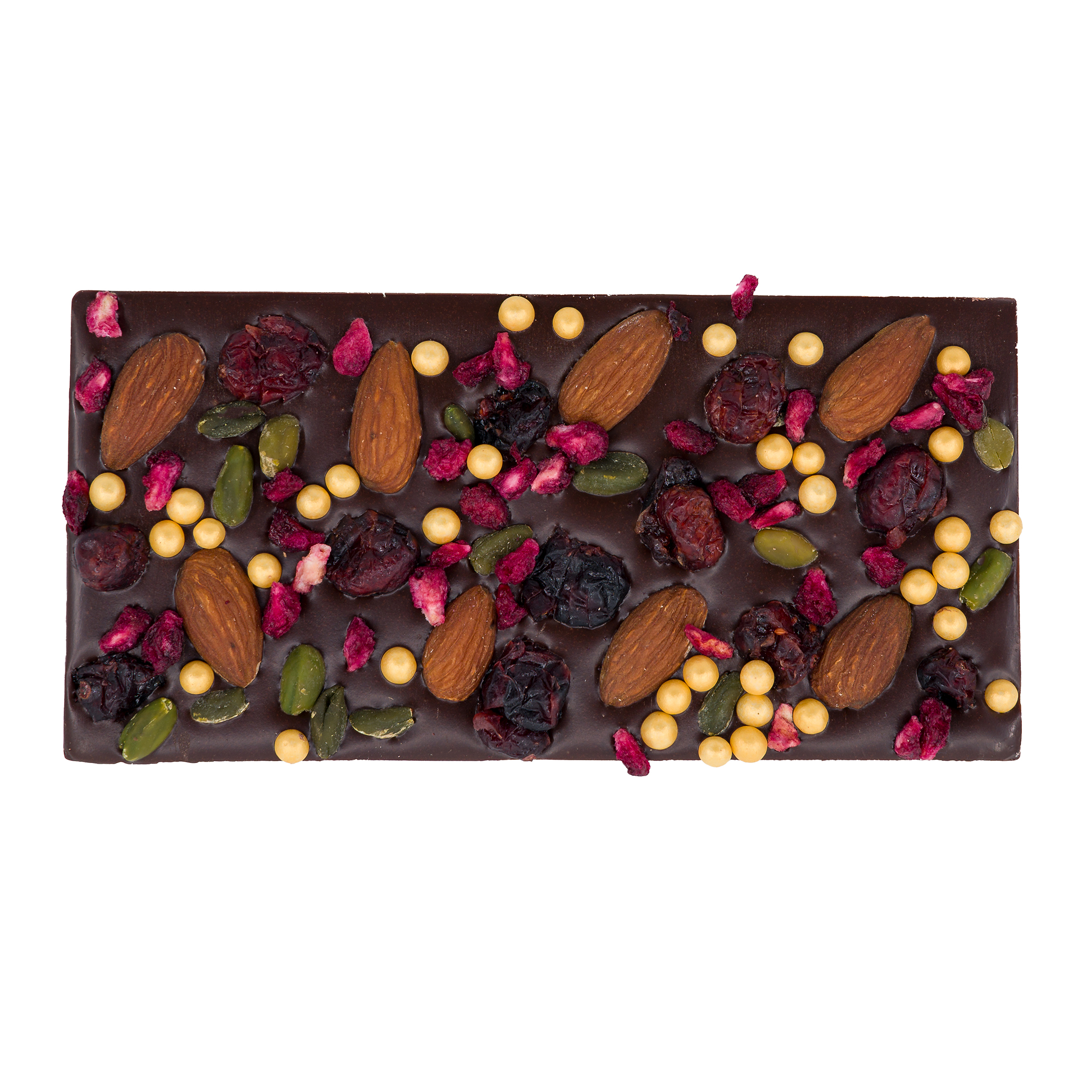 Kerstchocolade Luxe Chocoladereep Amandel Pistache Cranberry Puur - 100g