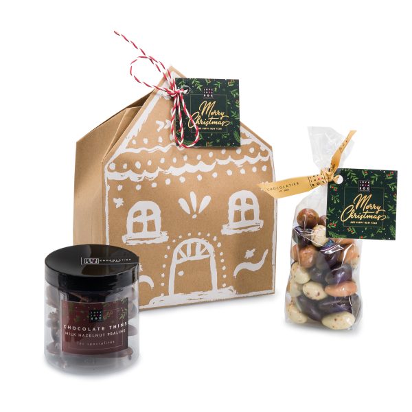 Kerstchocolade Luxe Kerstgeschenk Krafthuisje Gevuld - 2 items