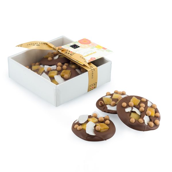 Luxe Zomer Chocolade Mendiants Kokos, Mango & Caramel Melk