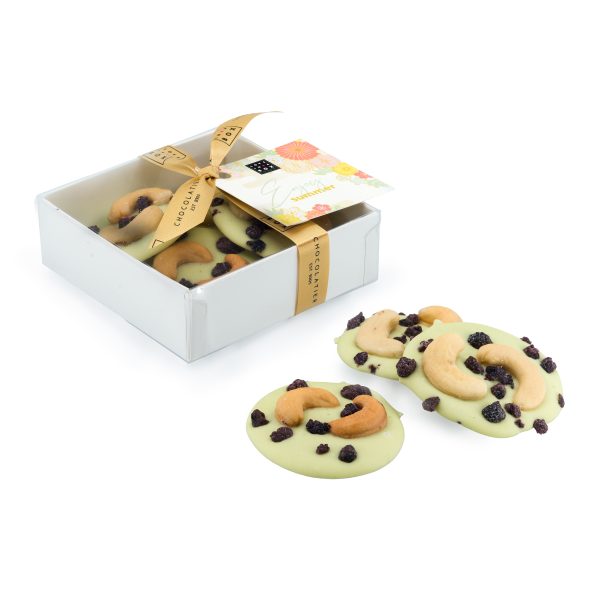 Luxe Zomer Chocolade Mendiants Matcha, Bosbes & Cashew
